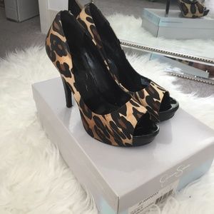 Jessica Simpson Leopard Black Tan Platform Pumps